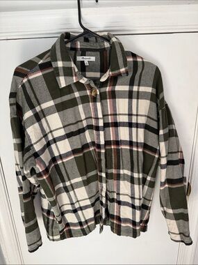 Madewell Olive, Cream & Black Plaid jean-style Jacket